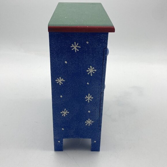 Christmas Winter Snowman Jewelry Box Trinket‎ Storage 2 Drawer Wood Chest Blue - Picture 7 of 11
